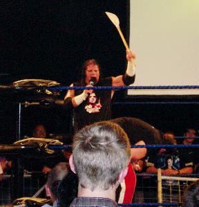 Raven vs. Sandman started as a one-on-one. They didn't do much of anything then a few minutes in Tommy Dreamer turned up with a shopping trolley full of weapons (obviously been to the Asda over the road) making it a "THREE... WAY... DANCE!!!"[cont]