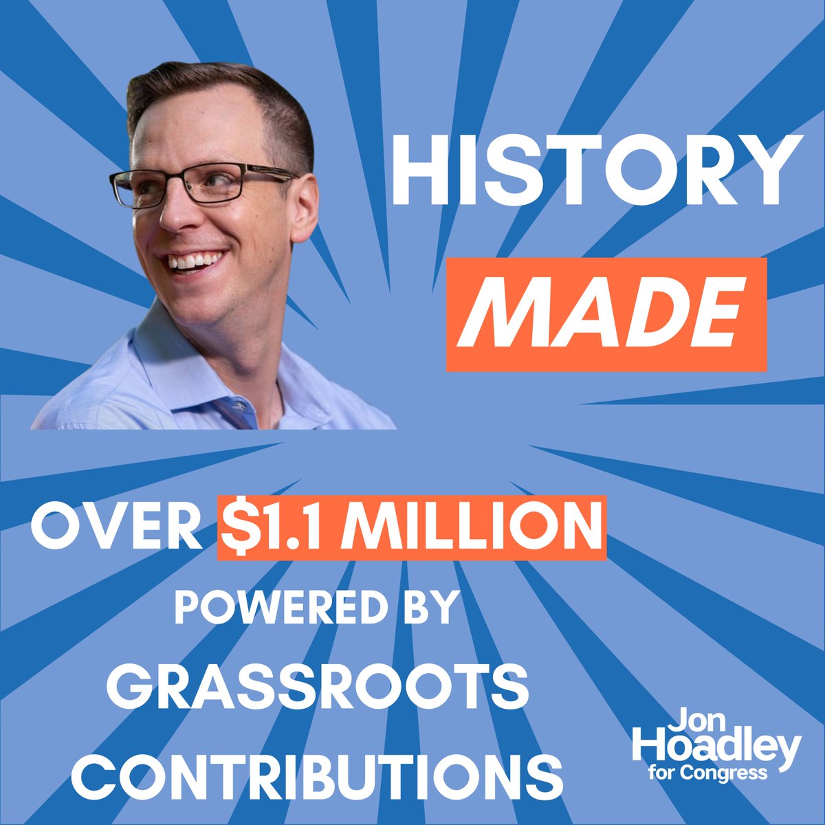 JonHoadley's tweet photo. We said we had some big news and we weren't kidding.

Last quarter you helped us bring in over $1.1 million powered by grassroots contributions. This is more than any other candidate has reported in a quarter in #MI06, and it's all thanks to you.

Join us: https://t.co/pXW1tbIyFz https://t.co/JlwSMTUCCh