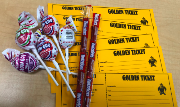 Golden Ticket Challenge is back! Earn a golden ticket for good behavior, participation, &amp; excellent effort.  Winners are announced on the Friday announcements.  Tickets &amp; treats are delivered to students’ homes!  Tickets will continue throughout the year. Keep doing your best!