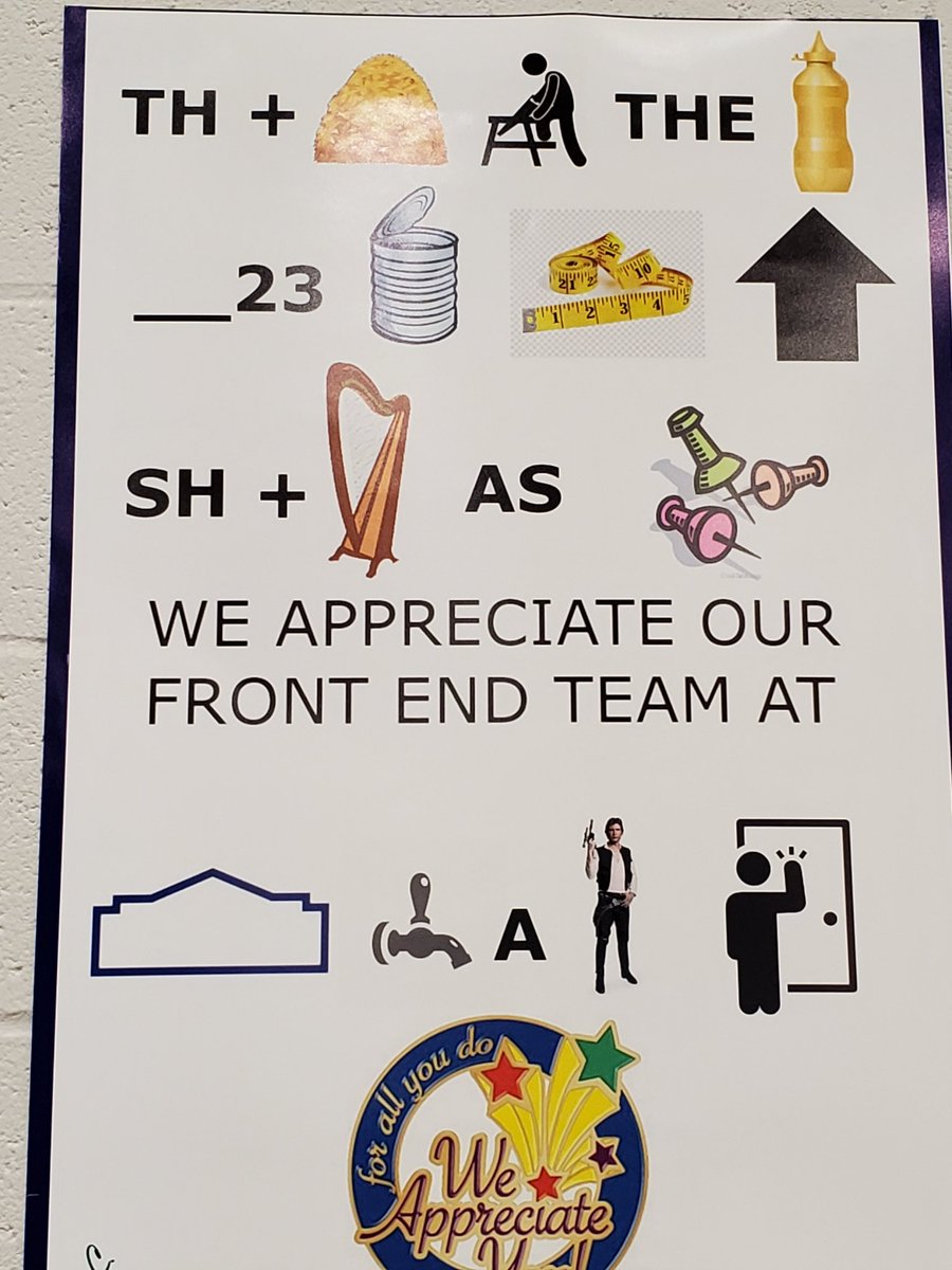 Cashier Appreciate Poster Contest.
Can you figure out what it says..
Thanks to the team in Tappahannock for challenging my brain first thing this morning:)
<a href="/BenitoKomadina/">Benito.Komadina@Lowes</a> <a href="/Jeremy43102459/">JeremyDAPM899</a> @AMiller_RVA <a href="/BlueBoxR1/">@BlueBoxR1</a> @GotoLowes <a href="/topperz1/">Trevor Bigley</a>
