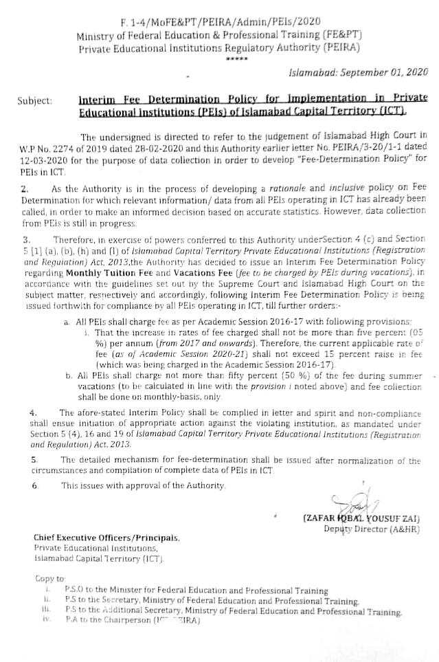 Order for Interim fee determination