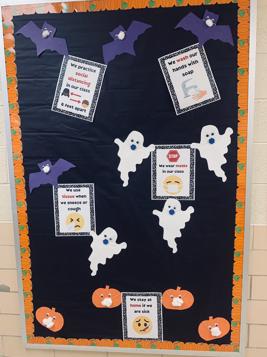 kheringPE's tweet photo. My Halloween bulletin board is looking a little different this year🎃😷👻 @MtPleasantMPS @MillvilleBOE https://t.co/zJaB0RtXS9