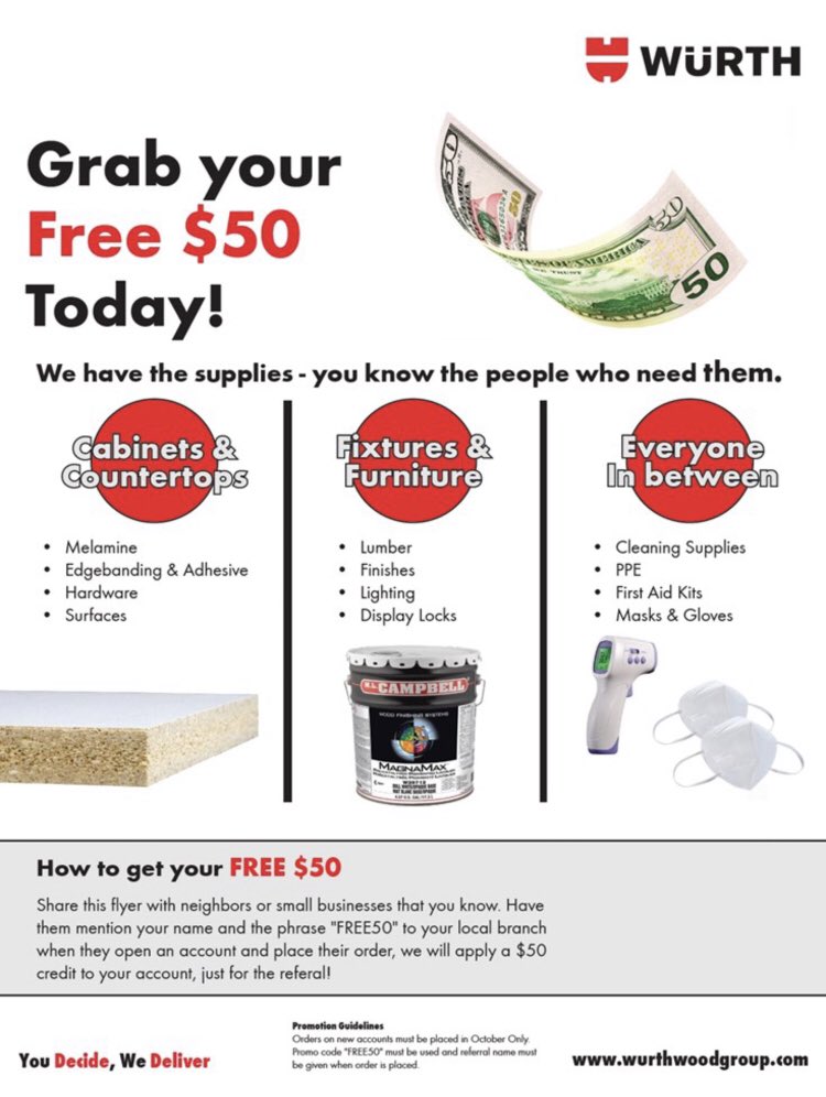 WurthWoodGroup's tweet photo. Just in time for the holidays! For the month of October ONLY we’re offering a $50 customer referral bonus! 🗣Tell a friend to tell a friend! https://t.co/8Yx4UueXwh