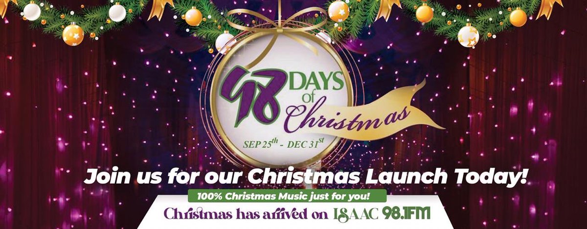 ISAACThePromise's tweet image. Christmas has arrived on ISAAC 98.1FM
100% christmas Music just for you.

SEPTEMBER 25th - DECEMBER 31st

#christmas #TrinidadandTobago