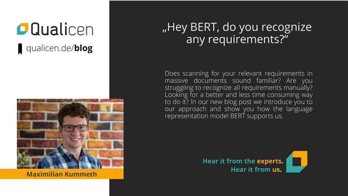 qualicen's tweet photo. New blogpost: our working student Maximilian Kummeth introduces you to BERT! 
https://t.co/uP9AYqRkY6
#requirementsengineering #reqeng #requirementsquality #machinelearning #automaticdetection https://t.co/O9NxZFKpJT
