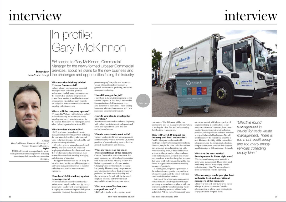 Urbaser Ltd Commercial Services (@urbaserltdcs) on Twitter photo Catch up with our Commercial Manager Gary McKinnon in his interview with Fleet Vision International magazine featured in the Autumn issue - OUT NOW!
Read it here bit.ly/FVIAutumn
<a href="/FleetVisionIntl/">Ann-Marie Knegt</a>
#commercial #waste #recycling #collections #closedloop #sustainable Catch up with our Commercial Manager Gary McKinnon in his interview with Fleet Vision International magazine featured in the Autumn issue - OUT NOW!
Read it here bit.ly/FVIAutumn
<a href="/FleetVisionIntl/">Ann-Marie Knegt</a>
#commercial #waste #recycling #collections #closedloop #sustainable