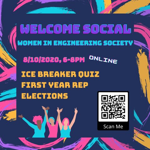 Get ready for the @engwomen WELCOME SOCIAL! 🔥🔥🥳🥳 Scan the QR code and let us know you are joining us!!! Looking forward to meeting you all! 

#Social #womeninengineering #WiE #women #stem #quiz #prize #fun #rep #election #sheffield #sheffielduni #uos