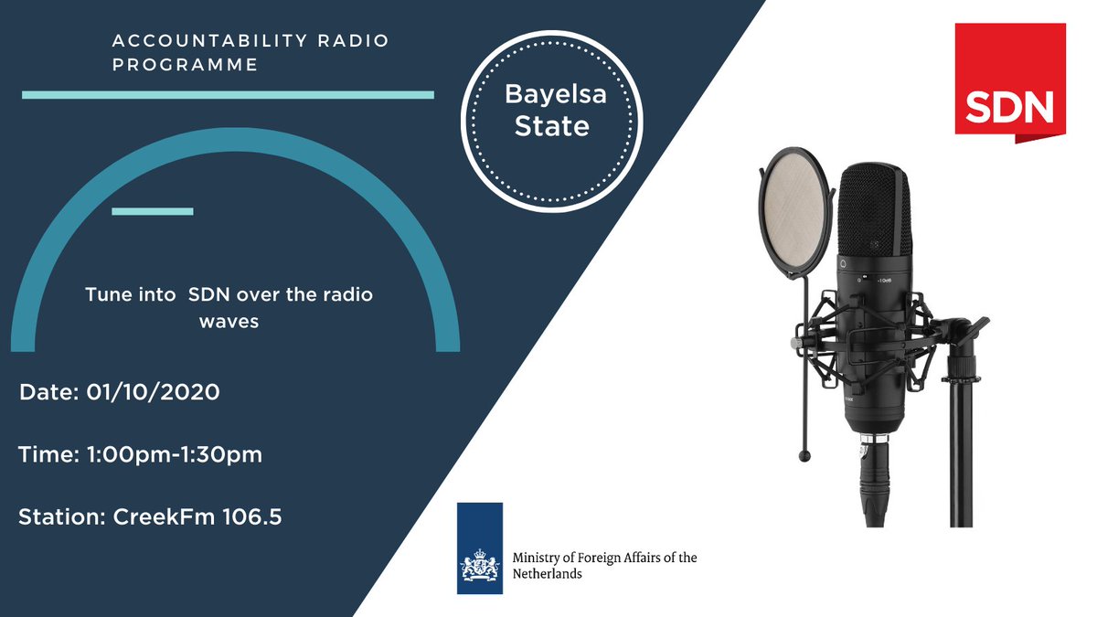SDNNigerDelta's tweet photo. If you live in Bayelsa State, tune into @CreekfmYen today at 1:00pm-1:30pm for the first edition of the #AccountabilityRadioProgramme. Today's discussion will focus on accountability, inclusivity, budget and open governance.
Join the conversation. https://t.co/G9IEfMA6OS