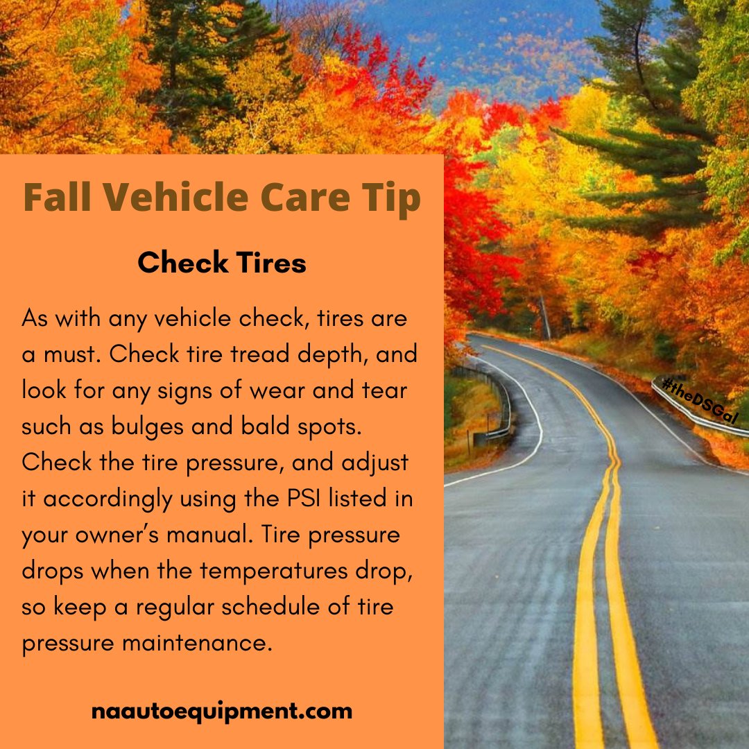 NAautoequipment's tweet photo. Regular #vehiclemaintenance can give your car or truck a longer life &amp; help you stay safer on the road. 🍁🌻🍂🚗🚙
#tires #tiremaintenance #checkyourtires #Fall #automotive #Fallautotip #automaintenance #carcare #carcaretip #garageequipment #Universalift #naautoequipment https://t.co/ENq5PIWmK0