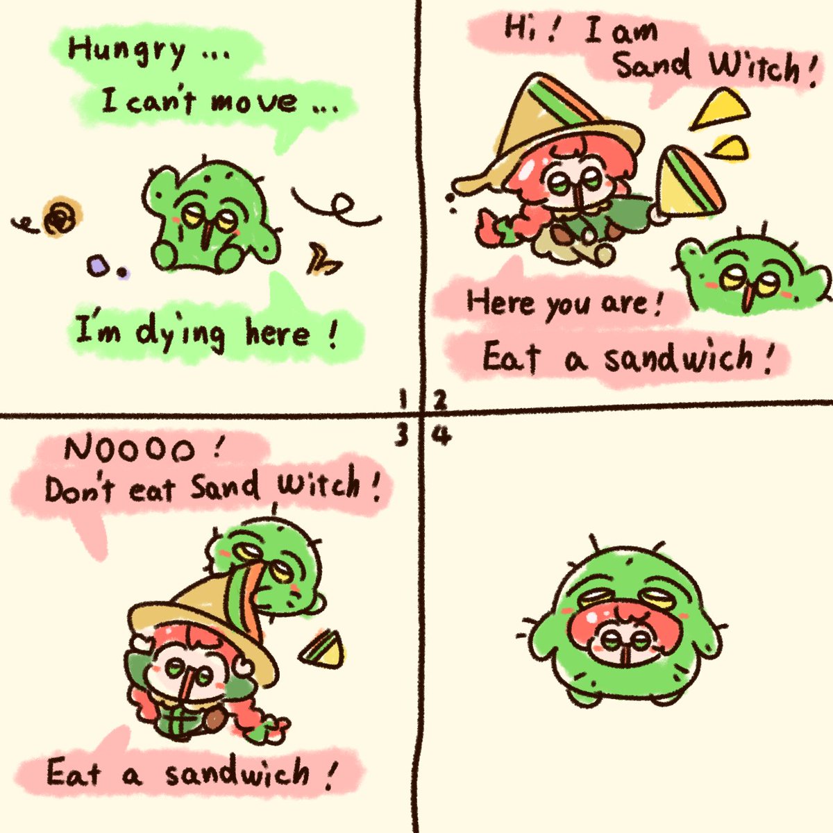Sand witch is good at a sandwich!

This is my beri first original cartoon! 