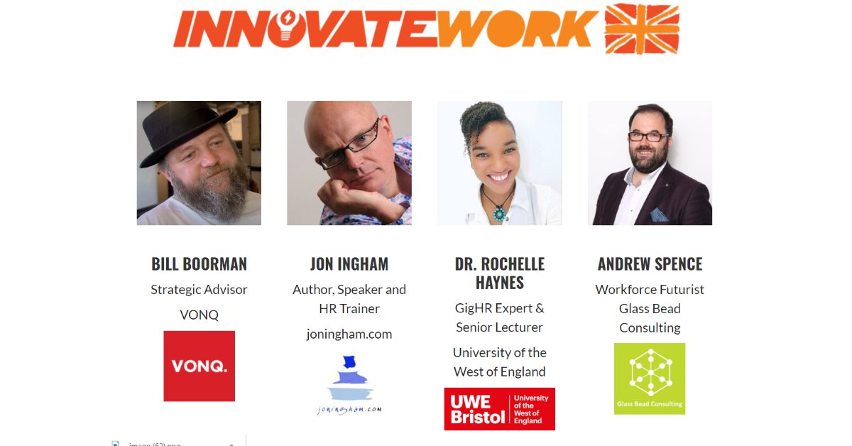 Hear from #recruitment, #gigeconomy, and #blockchain expert speakers today at 1 BST for the second UK edition of #innovatework. The event is free to attend and designed for HR, talent, and operations pros: innovatework.co/virtual-uk-2-o…

w/ <a href="/bill_banham/">Bill Banham</a> <a href="/BillBoorman/">Bill Boorman</a> <a href="/DrRochelleHayn1/">Dr. Rochelle Haynes</a>