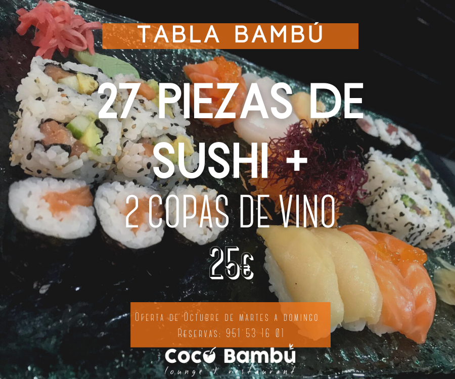 Cocobambu_rest's tweet photo. Comenzamos 🍂octubre🍂recordándote que puedes subirte a nuestra🏄‍♂️ 🍱Tabla Bambú🏄‍♂️🍱 
          8 piezas de uramaki
          6 piezas de hosomaki 
          4 piezas de nigiri
          9 piezas de sashimi        
#CocoBambú #Gastrosurf #Torremolinos #Málaga #sushi  #madeinheaven https://t.co/1ibiAyr12u