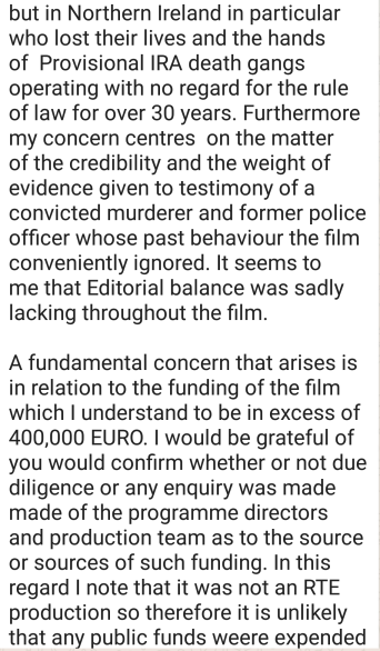 The letter of former Irish Minister for Justice and Minister for Foreign Affairs, Charlie Flanagan TD, to Jim Jennings, RTE's Director of Content, regarding RTE's broadcast of Unquiet Graves... (1/5)