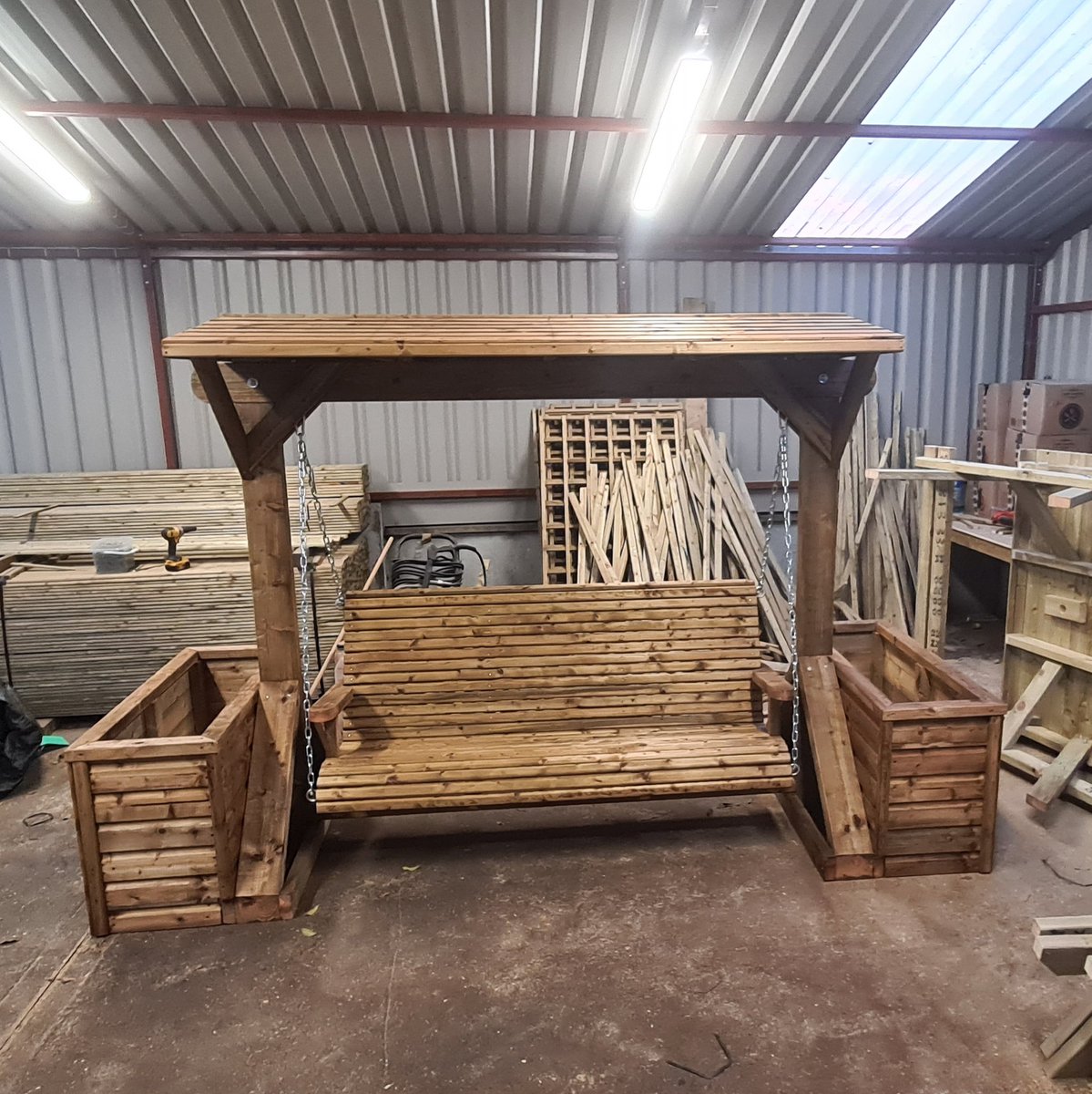 3 seater swing with canopy and planters. Handmade in Co. Offaly.