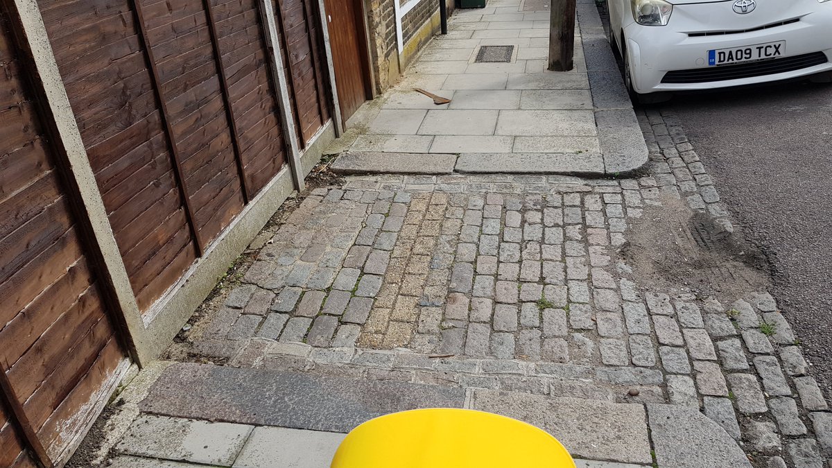 Next up, driveways. Cobbles are often used as they’re more long-lasting, but they make for a bumpy ride, sometimes even long after the driveway has stopped being used. I’ve also seen their users forget that the public pavement isn’t part of their front garden… [4/9]