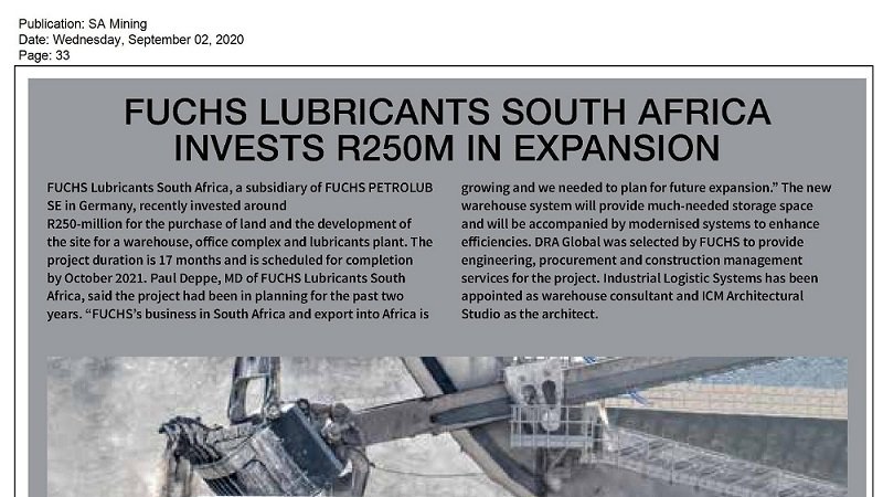 FuchslubesSA's tweet image. 🗣️🧑‍💻👩‍💼👏#GreatRead: The Sept/Oct 2020 edition of #SAMining magazine Business Media MAGS has published on page 33 the #FUCHSLubricants investment article.

The magazine is FREE online read it here: bit.ly/2GlA294