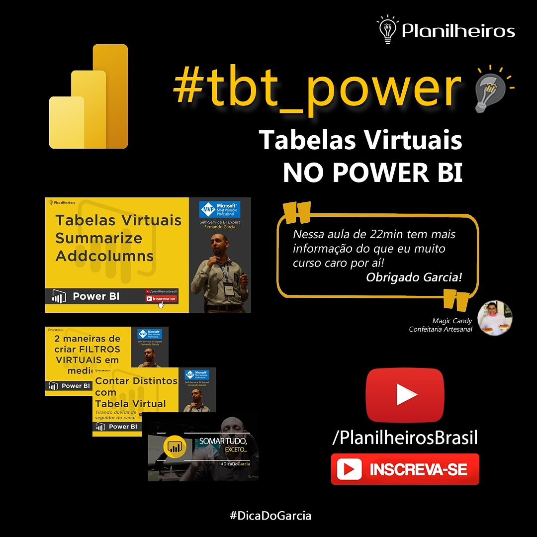 PlanilheirosBra's tweet photo. #tbt_power da semana. 

Contando com mais de 40 mil views, esta aula de out/17 aborda 2 funções MUITO importantes, que podem ser utilizadas juntas ou separadamente: Summarize X Addcolumns - https://t.co/VmIBfr72Y9

#SomosPower #PowerBI #Planilheiros #MVPBUZZ https://t.co/4RMvOy4nuU