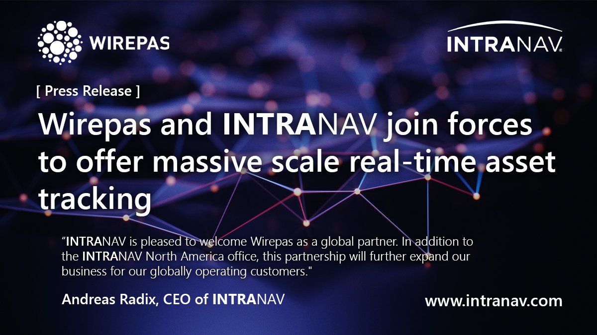 INTRANAV's tweet photo. It´s official - @Wirepas and @INTRANAV have joined forces to offer #massivescale #realtime #assettracking! Wirepas allows devices to autonomously create and maintain a massive-scale #wirelessnetwork for a meter-accurate #positioning and #inventorytracking: https://t.co/jTaGVkbhHU https://t.co/jA4zjzx2tj