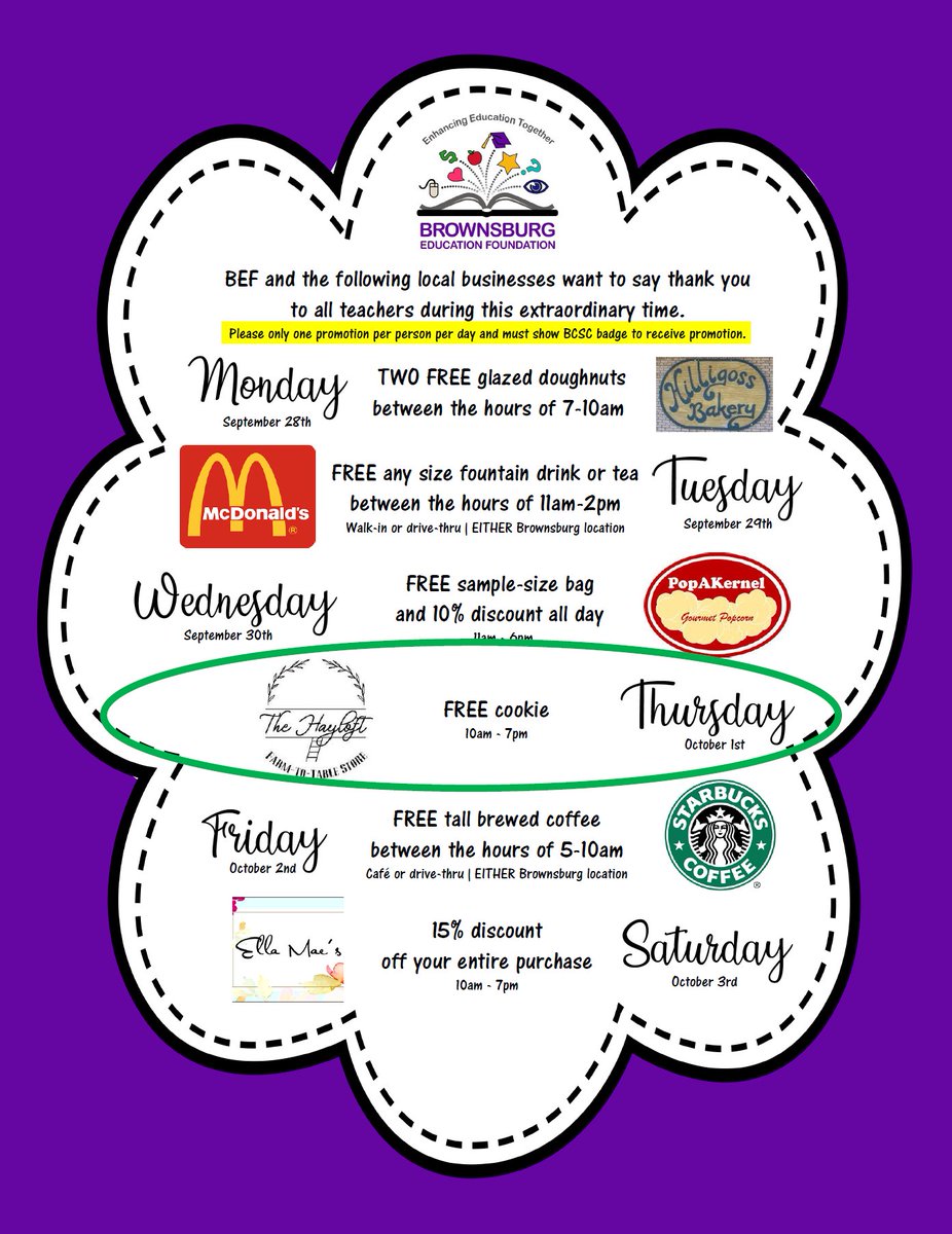 Brownsburg Ed Fdn (@bburgedfdn) on Twitter photo Thank you to <a href="/TheHayloft_/">The Hayloft Farm to Table Store</a> for providing a FREE COOKIE to <a href="/Brownsburg_CSC/">Brownsburg Schools</a> teachers today between the hours of 10am - 7pm! Thank you to <a href="/TheHayloft_/">The Hayloft Farm to Table Store</a> for providing a FREE COOKIE to <a href="/Brownsburg_CSC/">Brownsburg Schools</a> teachers today between the hours of 10am - 7pm!