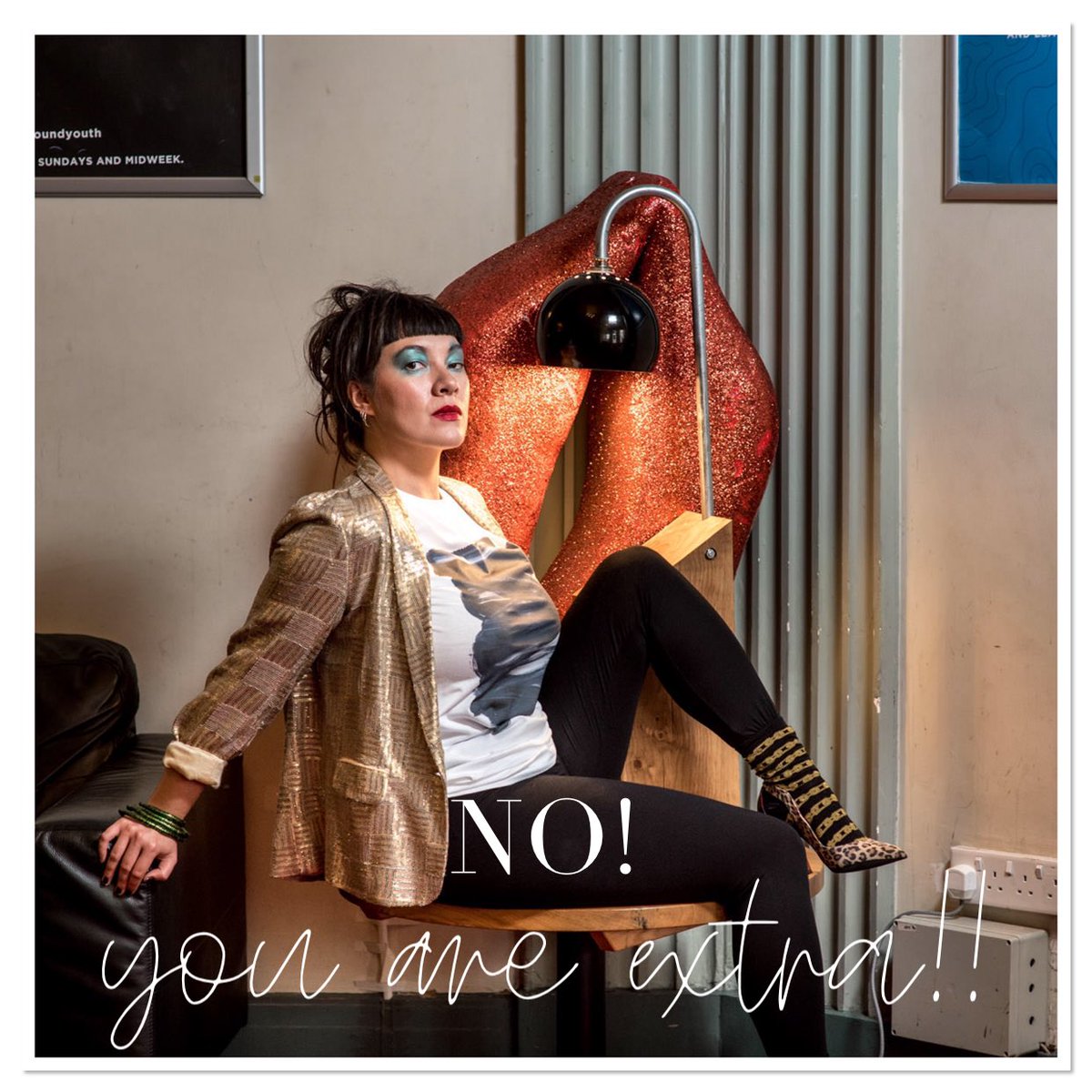 No! YOU are extra. If 2020 taught us anything it was to be in the moment as we don’t know what’s waiting around the corner to try and curtail our fun. Whatever it is you love, love it. Or wear it, and wear it with sass. #wearesoob 📸 <a href="/bettybhandari/">Betty Bhandari</a> shirtsoffourbacks.co.uk/product/flux-m…