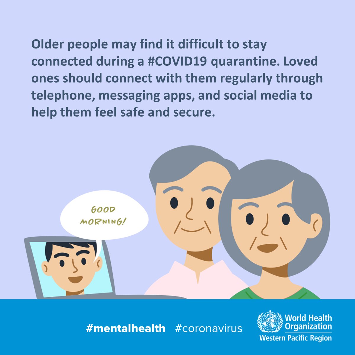 Today is the International Day of Older PersonsSupport people who are older or isolated during  #COVID19 by staying in touch through phone calls, social media & messaging.Stay socially connected while practicing physical distancing.  https://bit.ly/2HPG5nf  #HealthyAgeing