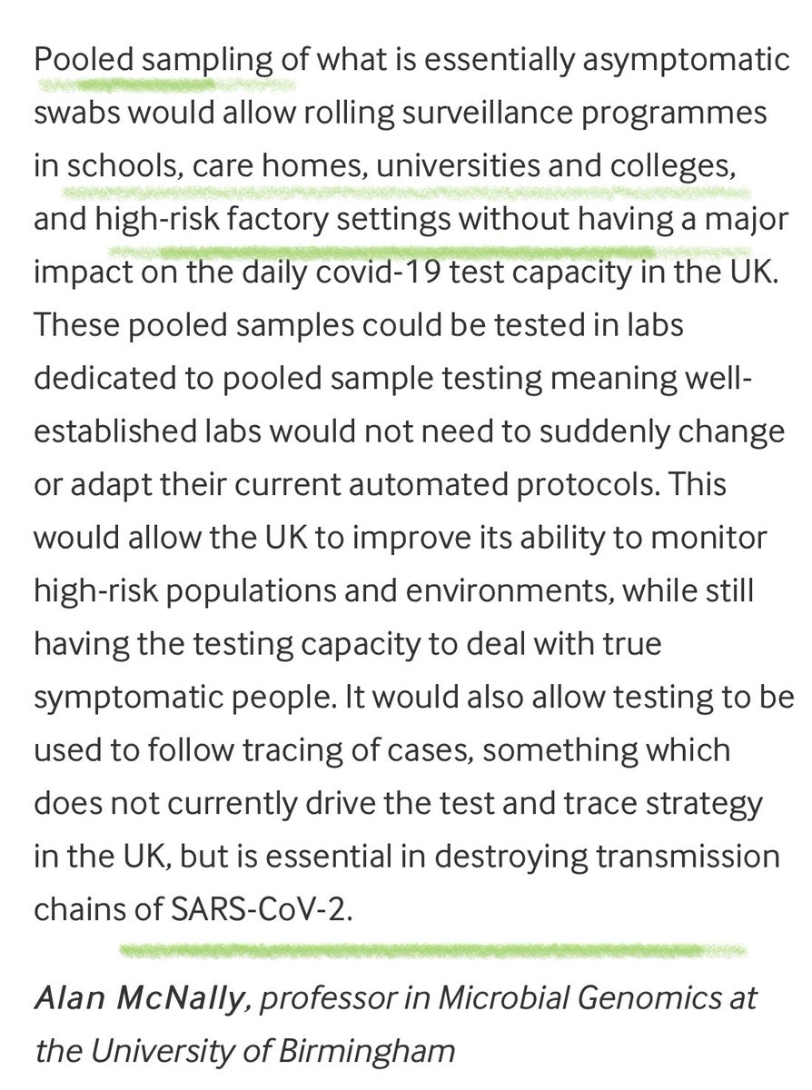  #ncyt  #novacyt  $alnov Yet more evidence on how pooling samples will help break down the transmission of  #COVID-19 mass pooling using high throughput tests  https://blogs.bmj.com/bmj/2020/09/30/pooled-testing-for-sars-cov-2-could-provide-the-solution-to-uks-testing-strategy/See thread  https://twitter.com/gasman2020/status/1310160146878861315?s=21