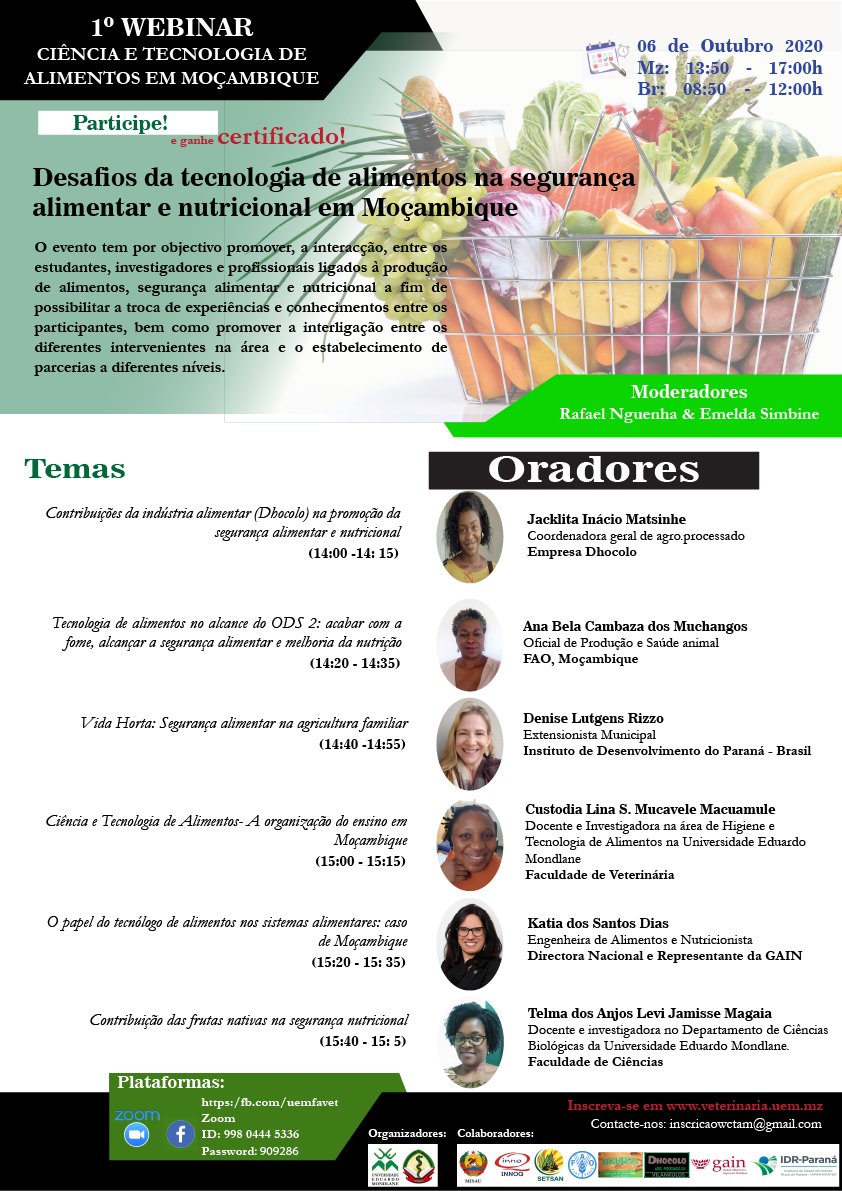 uemfavet's tweet photo. Participe do 1º WEBINAR de Ciência e Tecnologia de Alimentos em Moçambique, no dia 06 de Outubro de 2020

Faça sua incrição em https://t.co/ZZevUgd3c6 e garanta teu certificado! https://t.co/MEo6KvHt7E