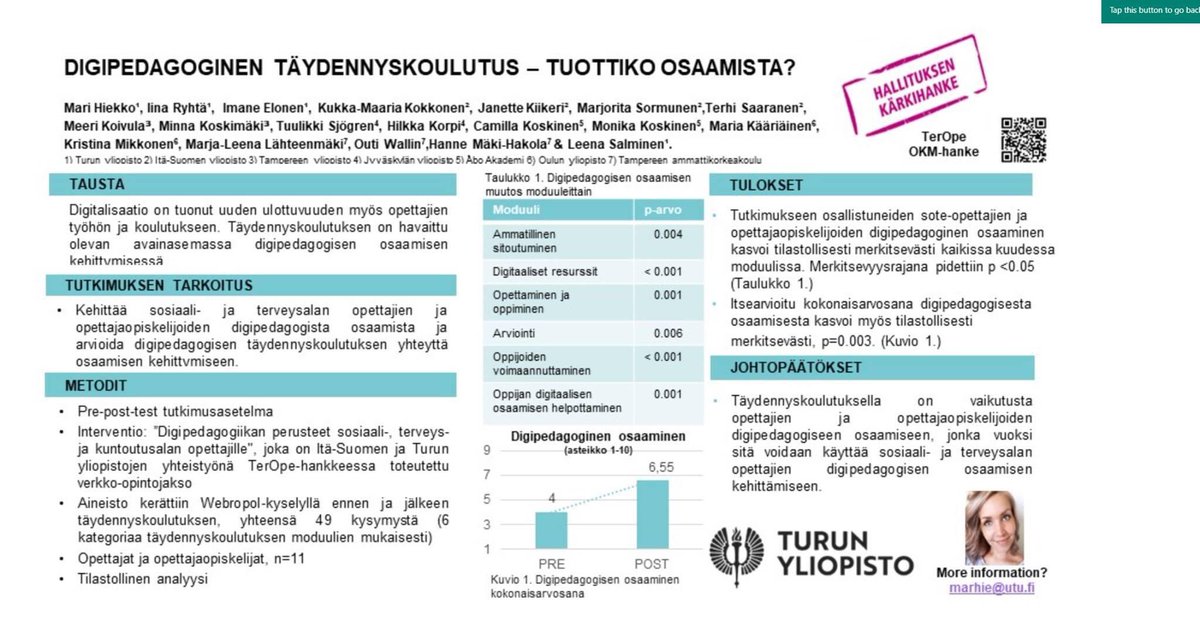 TerOpe - OKM project (@teropehanke) on Twitter photo Here are even more results on Educators' competence from #HTTS2020 conference relating to TerOpe-project results. Thank you Mari Hiekko <a href="/hiekko_mari/">Mari Hiekko</a> & Miro Koskenranta for your excellent poster presentations! Here are even more results on Educators' competence from #HTTS2020 conference relating to TerOpe-project results. Thank you Mari Hiekko <a href="/hiekko_mari/">Mari Hiekko</a> & Miro Koskenranta for your excellent poster presentations!