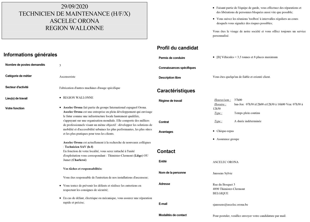 TechnoCampusBe's tweet photo. #OffreDemploi TECHNICIEN DE #MAINTENANCE #CDi
#AscelecOrona #Ascensoriste #ThimisterClermont #Job
Pour postuler, veuillez envoyer votre candidature par 📧
à l’attention de Sylvie Janssens
sjanssens@ascelec.orona.be
Orona Ascelec https://t.co/gVaiWsUKNq