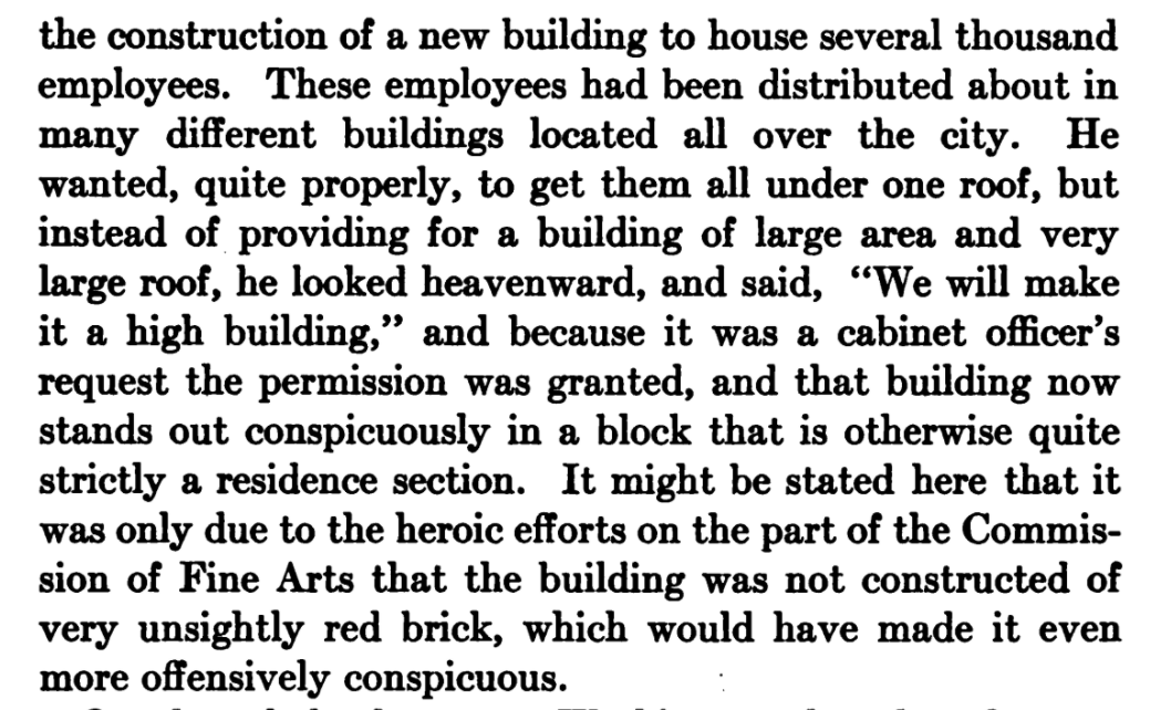 Similarly there is a constant threat of Congress noticing that elevators exist and granting exceptions as needed for government buildings: "that building now stands out conspicuously" 