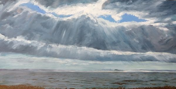 Number 42 of about 50 paintings from my Gold Coast of Connecticut series covering seascapes of Fairfield County. Painting of #GreenwichPointPark, looking towards NYC with the skyline of #Manhattan in the distance. Oil on Canvas 18 x 36 inches. jasonpritchardart.com