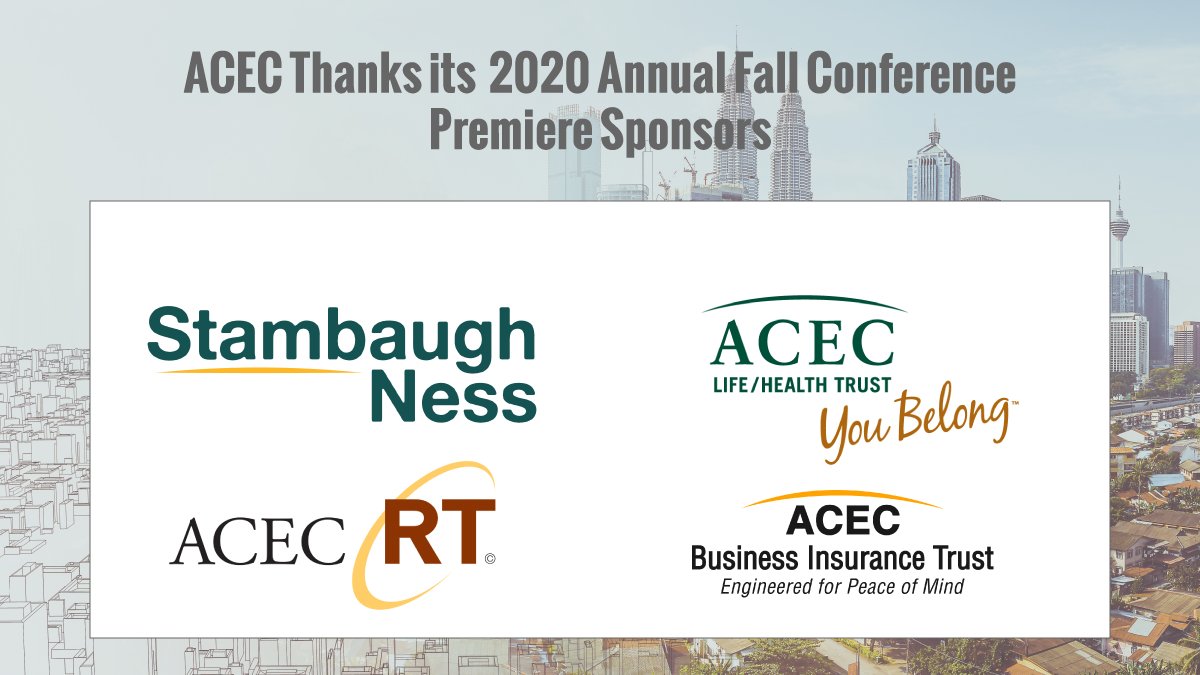 ACEC thanks its 2020 Fall Conference premiere sponsors: 
<a href="/StambaughNess/">Stambaugh Ness</a>, <a href="/EmpowerToday/">Empower</a>, The ACEC Life Health Trust, and the ACEC Business Insurance Trust.  Register today for three days of outstanding program supported by these companies. bit.ly/2Z6avHk