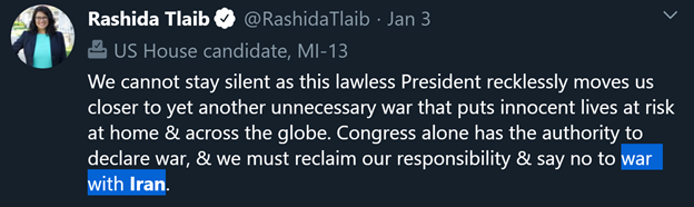 4)And this tweet in particular came after U.S. President Donald Trump’s decision to eliminate the world’s leading terrorist Qassem Soleimani.Rep. Tlaib was apparently angry that Soleimani, the world’s most notorious terrorist, was killed.