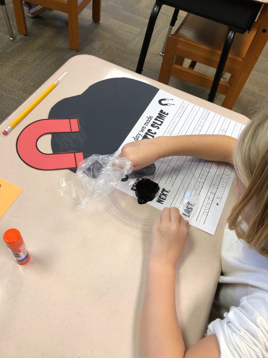 LibrarianMrsL's tweet photo. It wouldn’t be October in the library without a little SLIME...magnetic slime, that is! 1st grade had so much fun reviewing magnets, writing about our process, and testing our slime with magnets! 🧲 https://t.co/JwlYO8Gs43