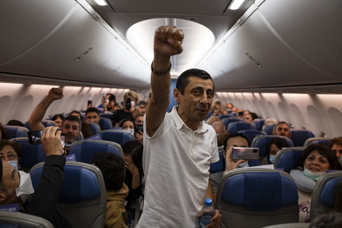 matthewcassel's tweet photo. Emotional flight to Yerevan yesterday full of diaspora Armenians returning home to offer whatever support they can in ongoing war with Azerbaijan. https://t.co/bMCbl7lges