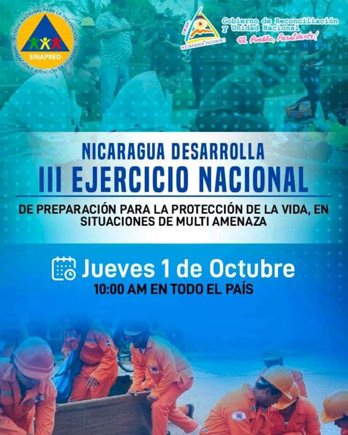 #Nicaragua

El país se prepara para realizar el 3er Simulacro Nacional para proteger la vida en situaciones de multi-amenazas.

#InsurreccionDeLaEsperanza
#PLOMO19 #ResistenciaUrbanaDigital