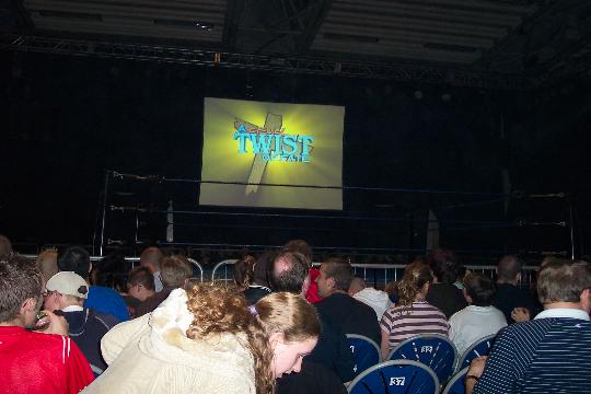 There had clearly been no expense spared. It looked great. The lighting was better than anything I'd seen on a British show before and my first impression was that it looked like it wouldn't look out of place on TV - most BritWres shows of that era looked like the shits.[cont]