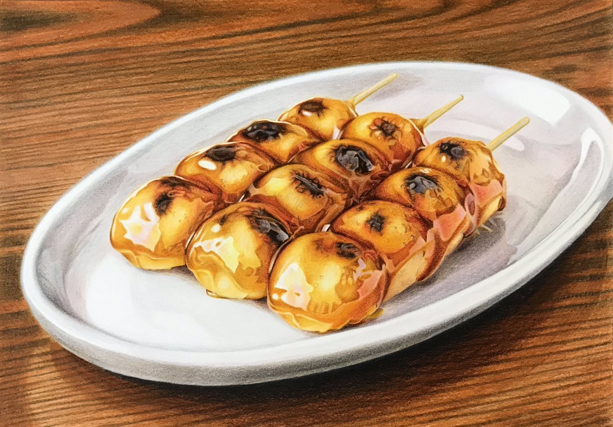 توییتر ぼんぼん در توییتر みたらし団子を描きました 色鉛筆画 T Co Yzen61ct