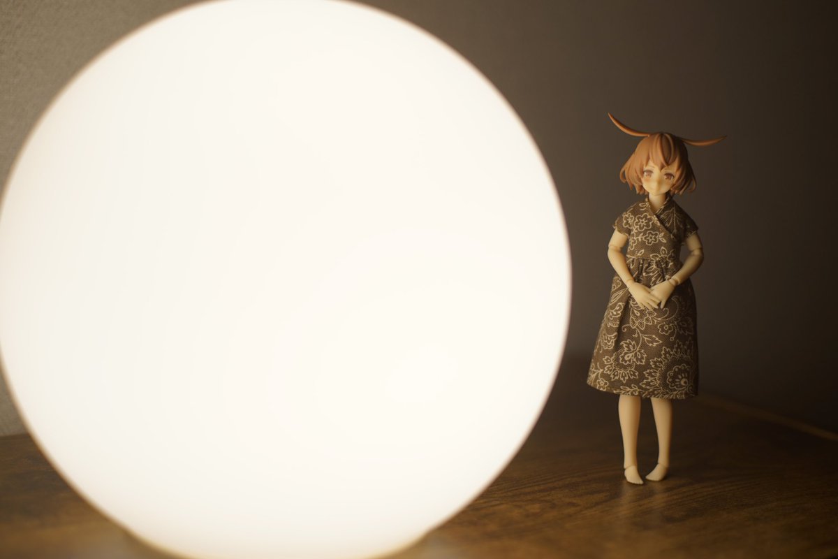 neko250r's tweet image. 十五夜ですね！月🌙…じゃなくてまんまるライトとラプターちゃん！
今回はボタニカル？な柄のワンピース作ってみました！👗🧵
型紙は #ALineStyle 様から使わせて頂きました！
.
#ドールコーディネイトレシピ 
#ハンドメイドドール服
#メガミデバイス
#solラプター