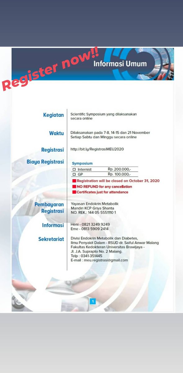 affakiysa's tweet photo. Numpang promo dokter @ko_ass @DokterIndonesia @DokterAri @idimalang 

Malang Endocrinology Update XII
On screen, every weekend, Nov 7th - 21st, 2020
Get 17 IDI Credits https://t.co/IfRu8sHbXG