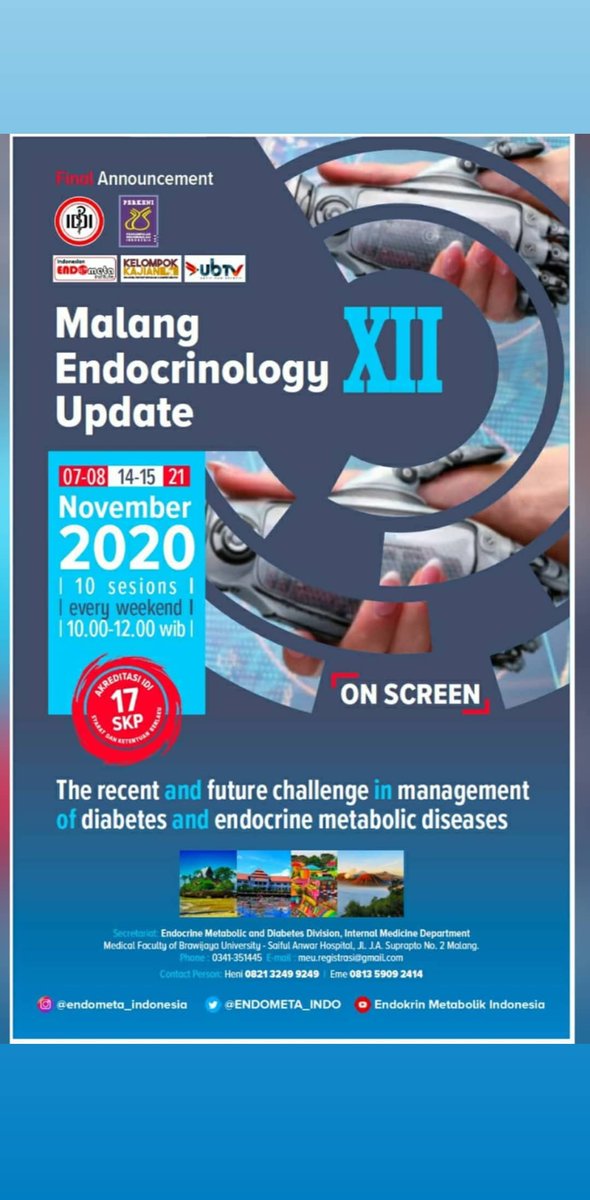 affakiysa's tweet photo. Numpang promo dokter @ko_ass @DokterIndonesia @DokterAri @idimalang 

Malang Endocrinology Update XII
On screen, every weekend, Nov 7th - 21st, 2020
Get 17 IDI Credits https://t.co/IfRu8sHbXG