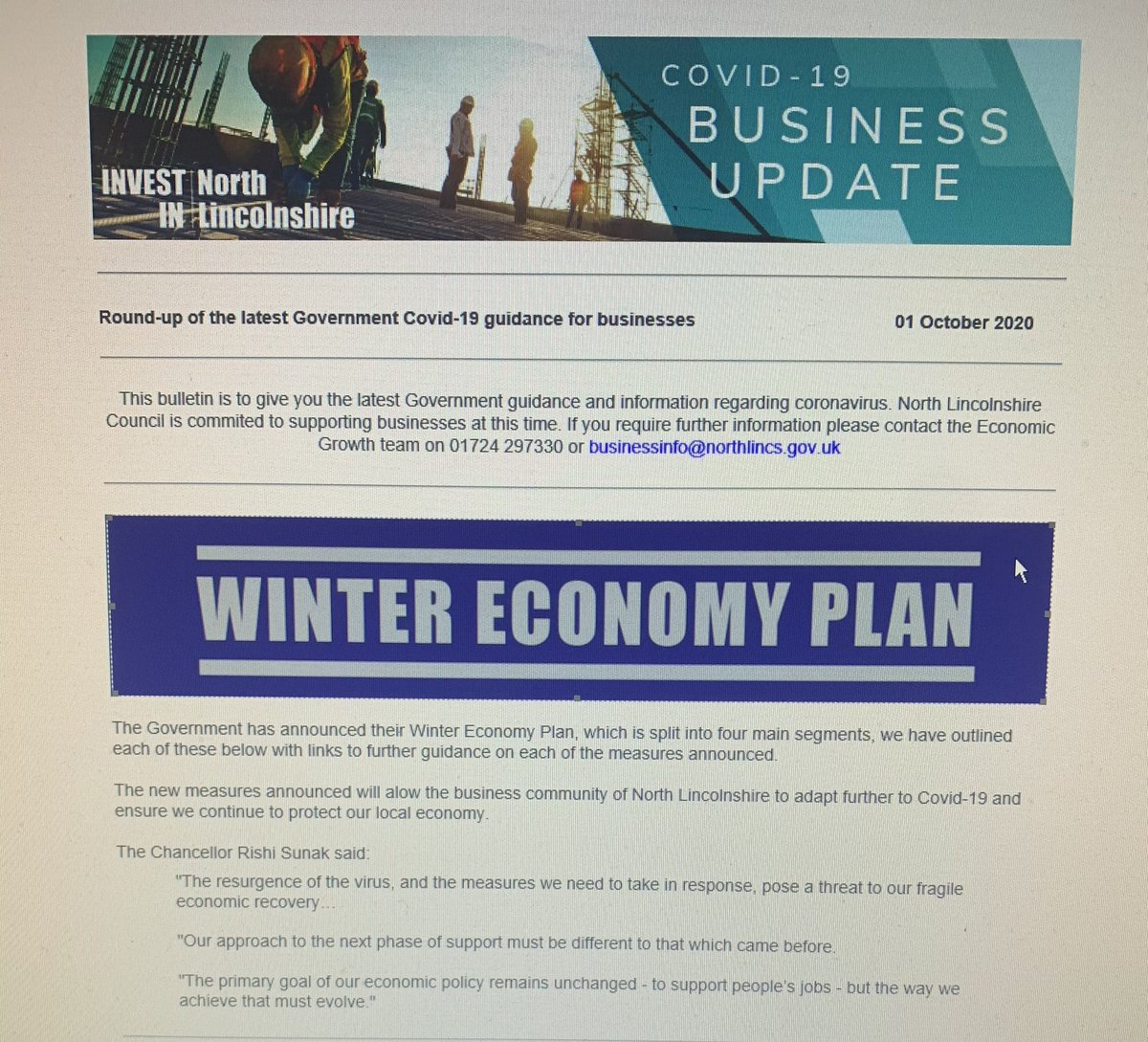 GeorgeCrampton2's tweet photo. Today we sent out another @investinNLincs COVID-19 update, this time on the #wintereconomyplan

If you don’t receive our newsletter but want to, please get in touch to be added to the mailing list 😁

#BestPlace #NorthLincs https://t.co/2KpCUrRnhz