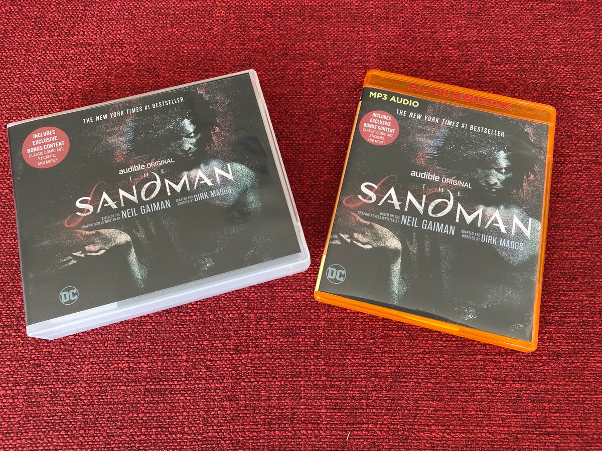 Buying  #SandmanAudio on CD from  @audible_com  @DCComics? Amazon may only offer the MP3 (single) disc when you search. MP3 is great to rip to ipods etc but WILL NOT PLAY on 'normal' CD players. Photo: CD packaging is clear & thick (L). MP3 packaging is orange & tall (R). /THREAD