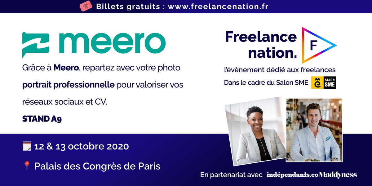 📷 Freelances, vous souhaitez refaire votre photo professionnelle ?

@Meerophoto  sera présente à Freelance Nation, stand A9, pour capturer vos plus beaux portraits pour vos CV et LinkedIn ! 😍

🎟️ Pas encore inscrit(e) ? 👉 bit.ly/3kycgpd