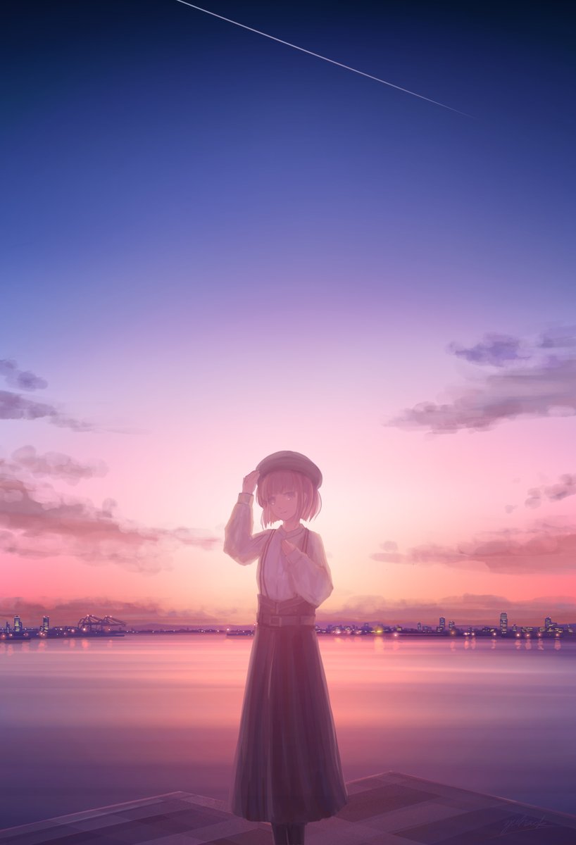 ゆーはく 夕焼けの新作 Pixivにも載せました イラスト 夕焼け