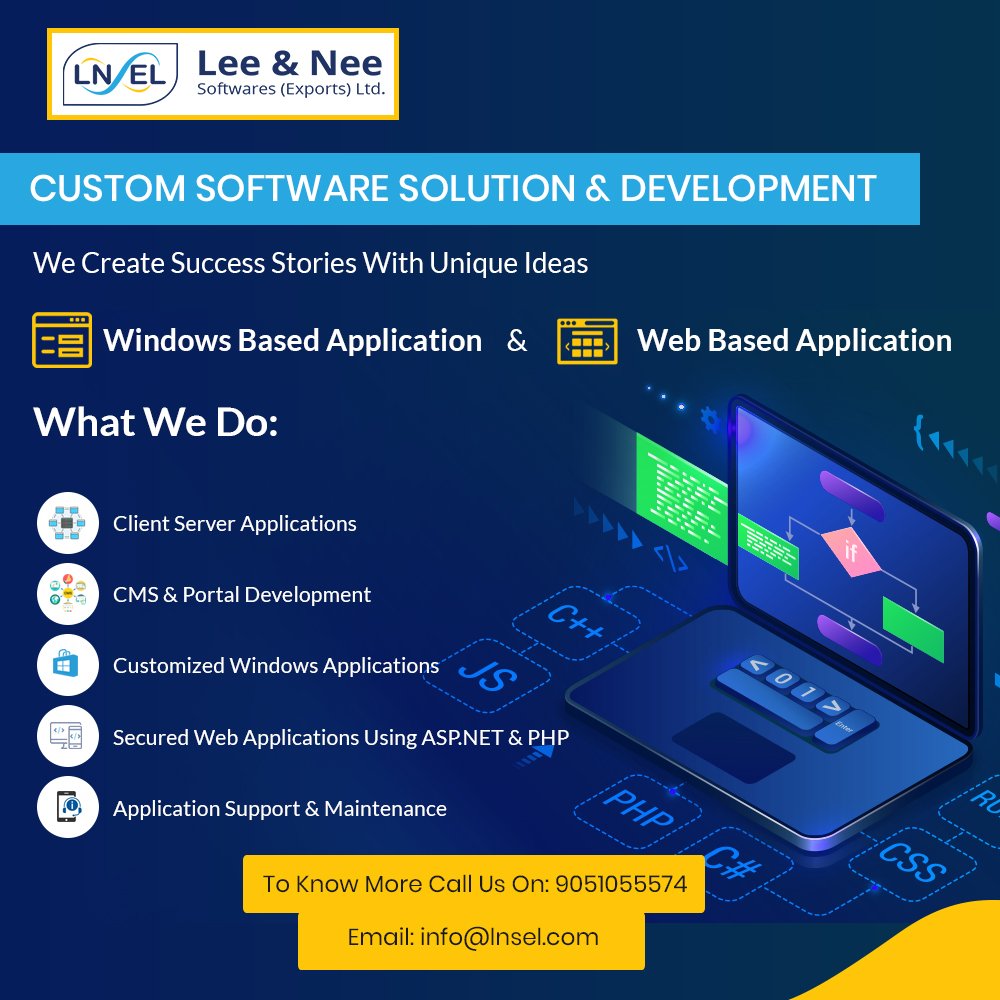 lnselindia's tweet image. Make your business process smoother, time-saving & more effective with custom software development services that help you meet your business needs within budget.
#CustomSoftwareApplication
#CustomSoftwareDevelopment
#WindowsBasedApplication
#WebBasedApplication