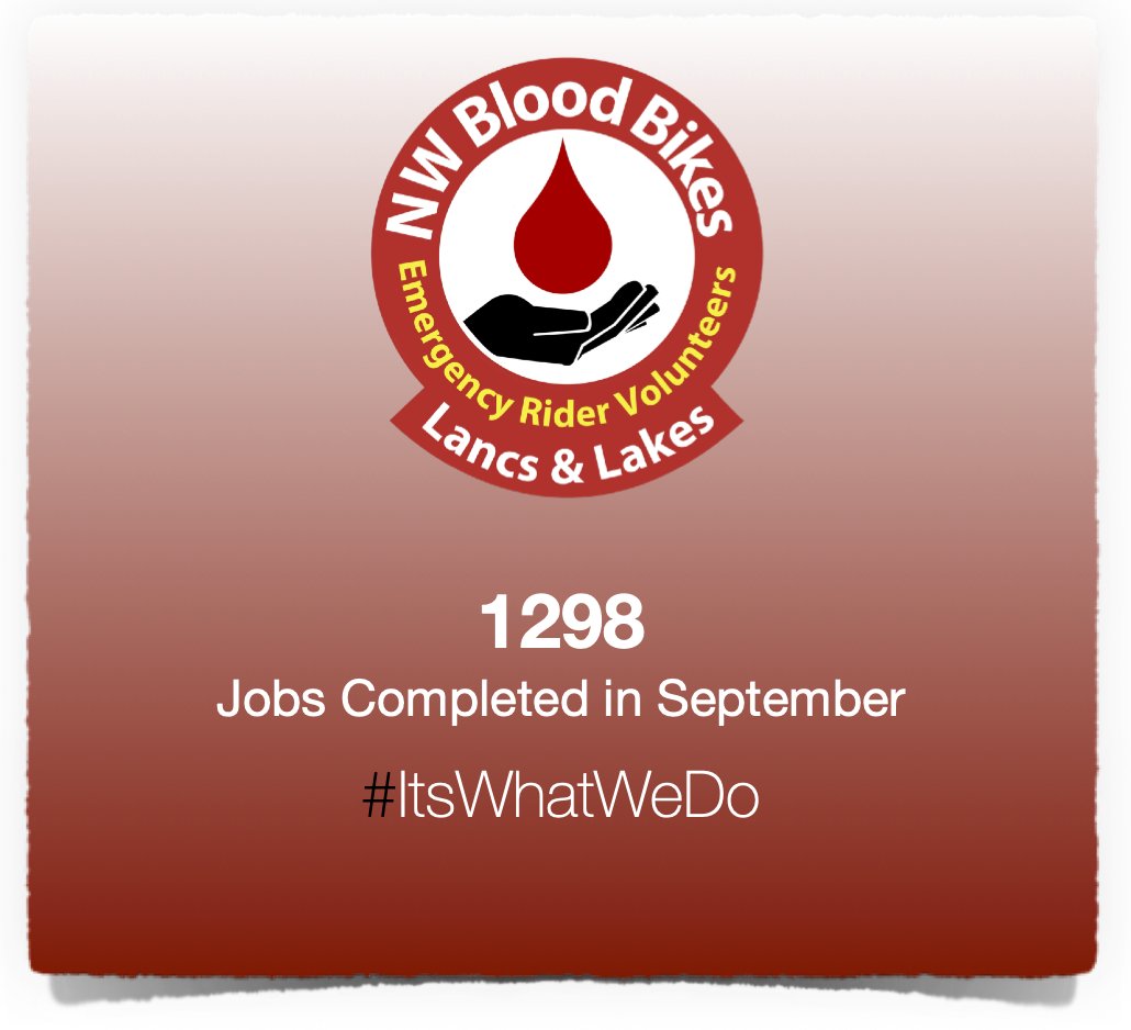 nwbbll's tweet photo. We proudly completed 1298 Jobs in September. #nwbbll #bloodbikes #itswhatwedo https://t.co/oJYtgbTBFR