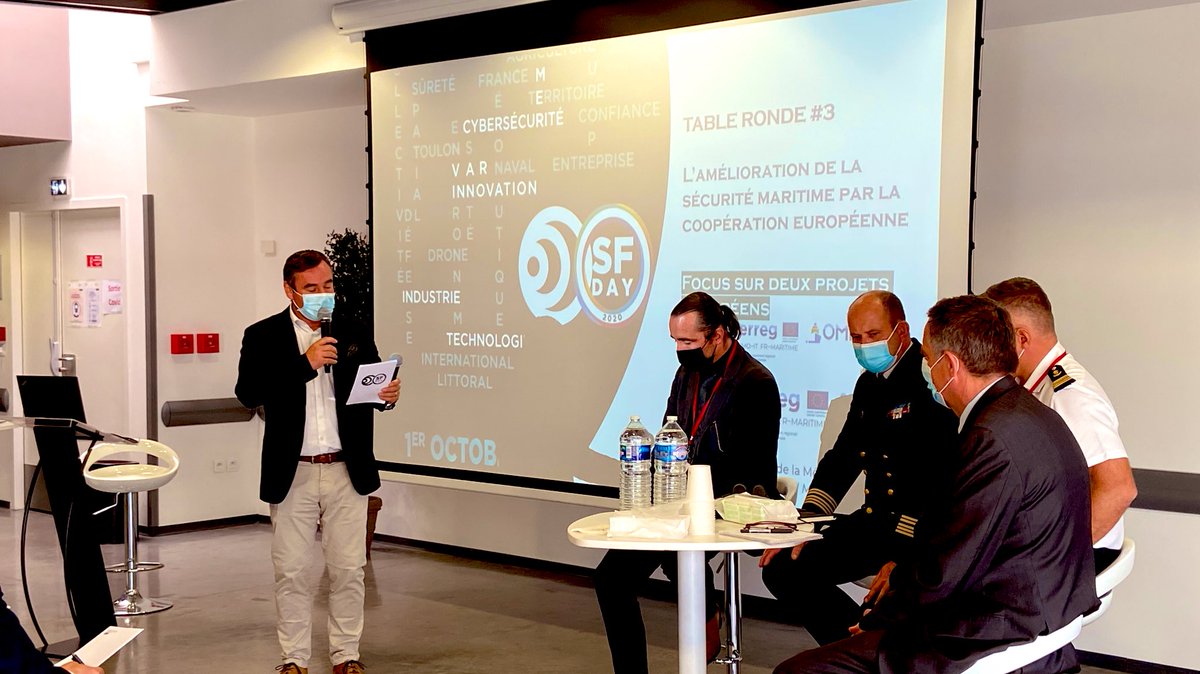 Table ronde en direct du #SFDay2020 sur l’amélioration de la sécurité maritime par la coopération européenne avec un focus sur deux projets européens #OMD &amp; #ISIDE. Intervention d’Hervé Moine, directeur des grands projets à la #CCI du Var