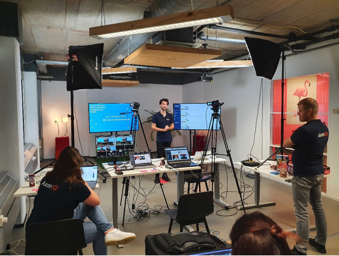 axon_iq's tweet photo. Backstage, our team is working hard to bring this awesome #virtualconference with lots of amazing talks and info to you. We hope you're enjoying the presentations, virtual roundtables, booths, and Q&amp;A sessions. #EventDrivenConf #AxonFramework #AxonServer #AxonIQ #CQRS #ES #DDD https://t.co/b7Egmu5Jfx