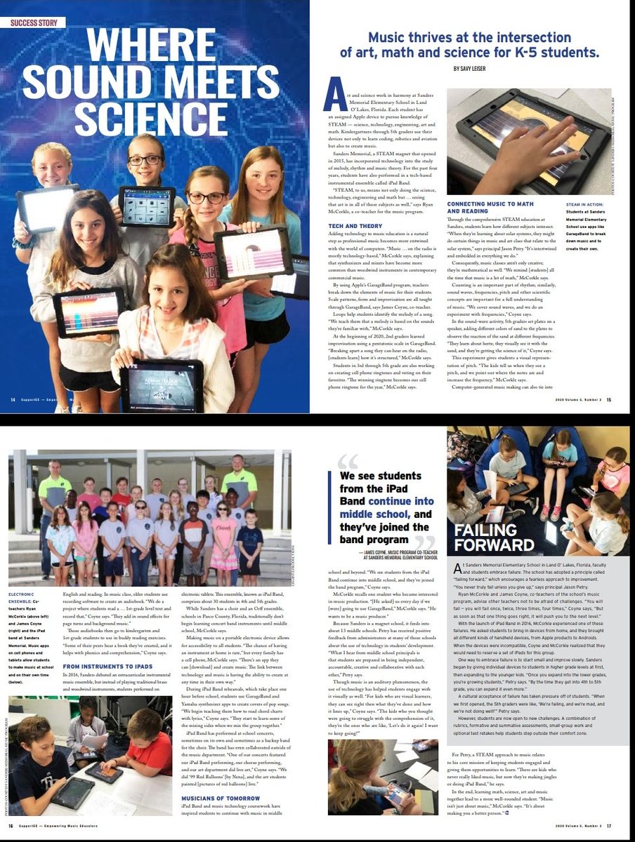 Wow! Very proud of our music department for gaining the attention of a worldwide magazine YAMAHA SupportED Magazine. Four page article with our fabulous music teachers(Mr. Coyne and McCorkle) and students. For more SMES IN THE NEWS Please checkout @ smes.pasco.k12.fl.us/smes-celebrati…